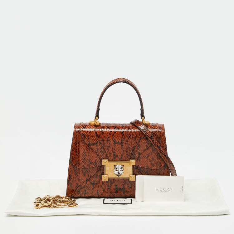 Pre Owned Gucci Brown Watersnake Leather Osiride Top Handle Bag
