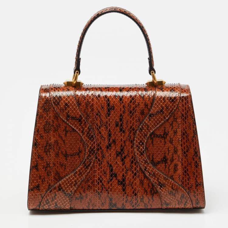Pre Owned Gucci Brown Watersnake Leather Osiride Top Handle Bag