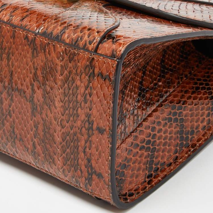Pre Owned Gucci Brown Watersnake Leather Osiride Top Handle Bag