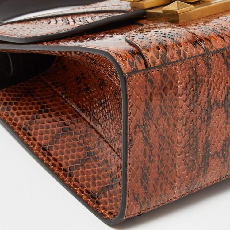 Pre Owned Gucci Brown Watersnake Leather Osiride Top Handle Bag
