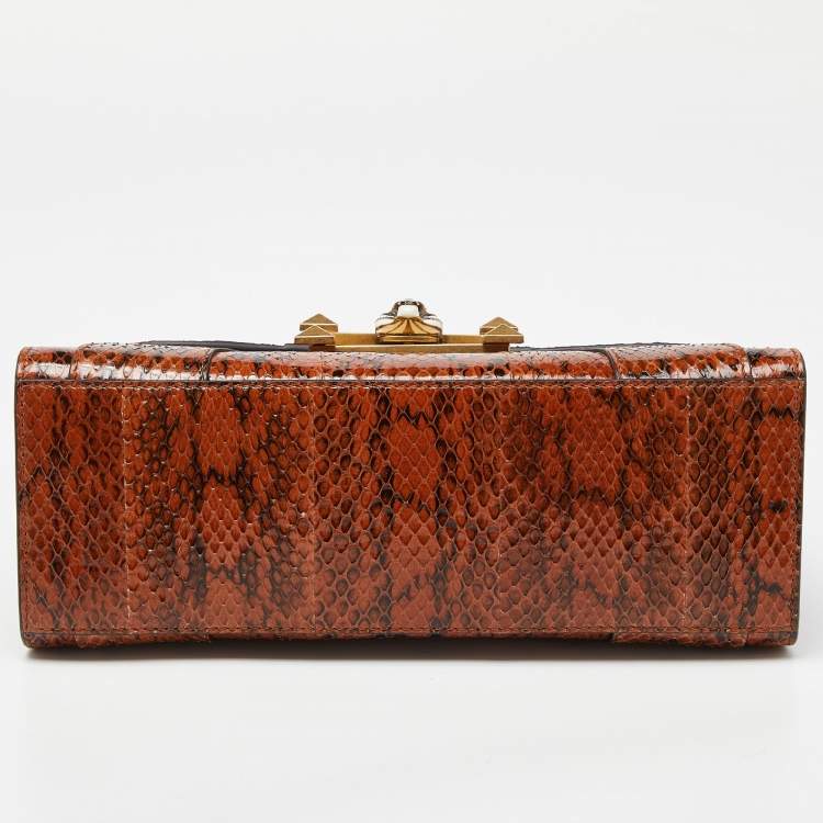 Pre Owned Gucci Brown Watersnake Leather Osiride Top Handle Bag