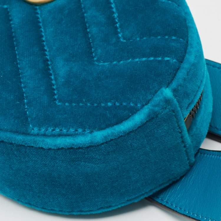 Pre Owned Gucci Teal Green Matelassé Velvet GG Marmont Belt Bag