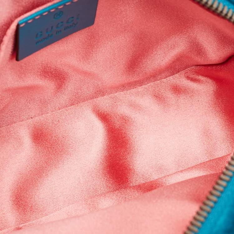 Pre Owned Gucci Teal Green Matelassé Velvet GG Marmont Belt Bag