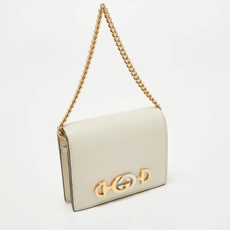 Pre Owned Gucci Off White Leather Zumi Wallet On Chain