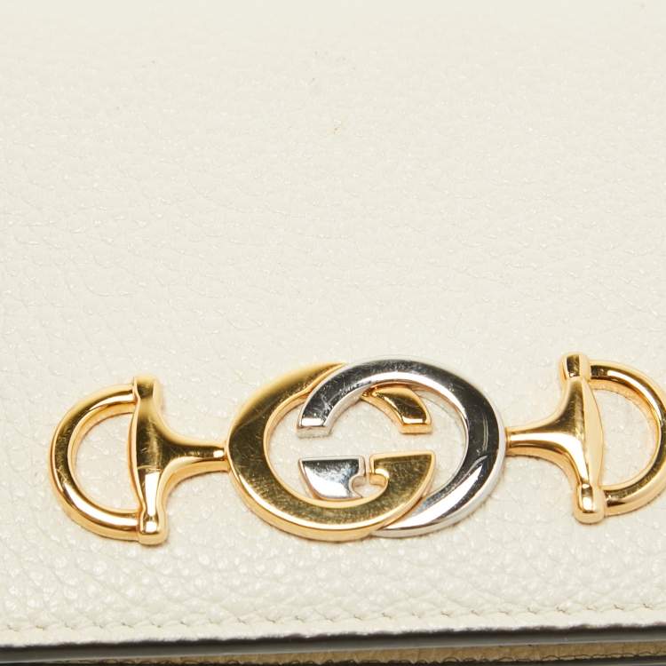 Pre Owned Gucci Off White Leather Zumi Wallet On Chain