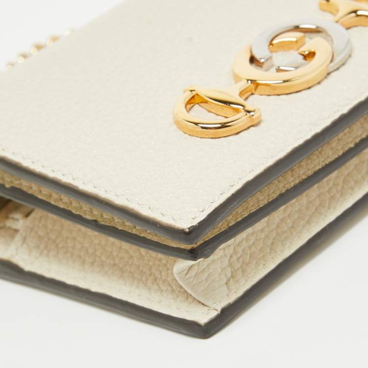 Pre Owned Gucci Off White Leather Zumi Wallet On Chain
