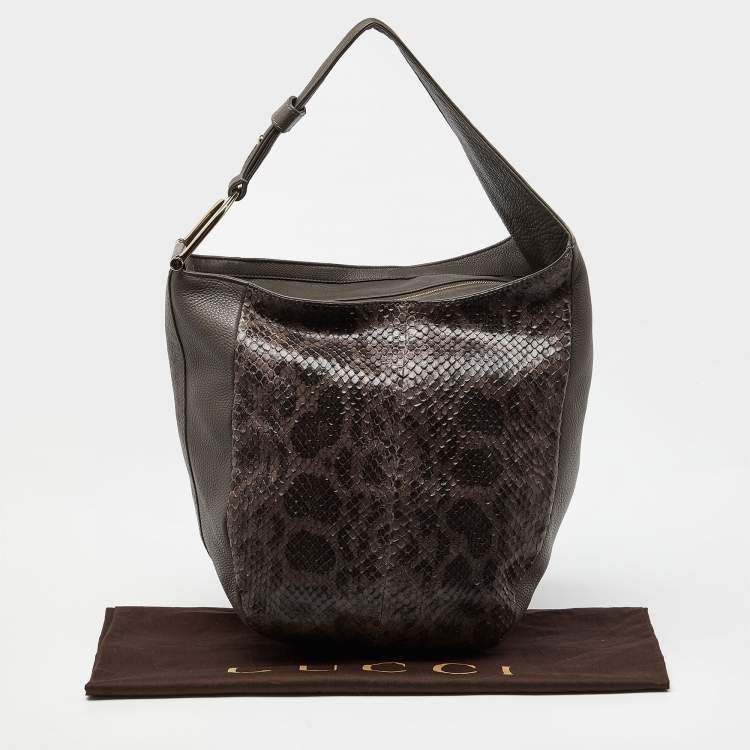 Pre Owned Gucci Grey Leather and Python Medium Greenwich Hobo