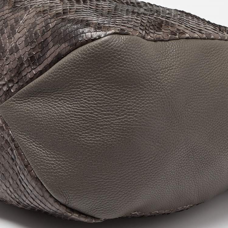 Pre Owned Gucci Grey Leather and Python Medium Greenwich Hobo
