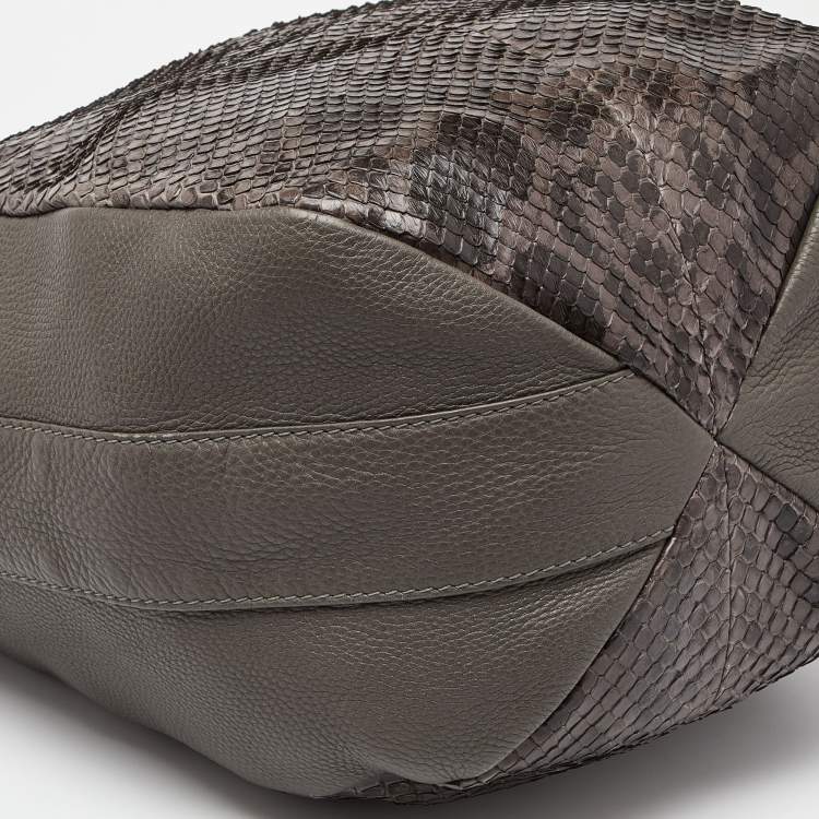 Pre Owned Gucci Grey Leather and Python Medium Greenwich Hobo