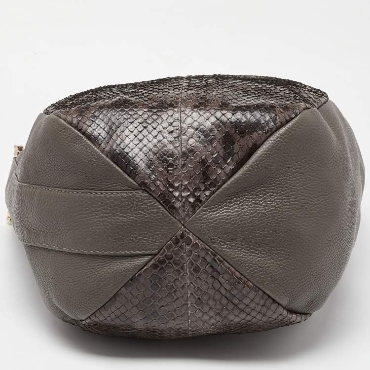 Pre Owned Gucci Grey Leather and Python Medium Greenwich Hobo