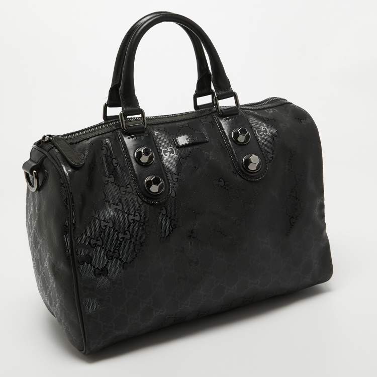 Pre Owned Gucci Black GG Imprime Canvas and Leather Medium Joy Boston Bag