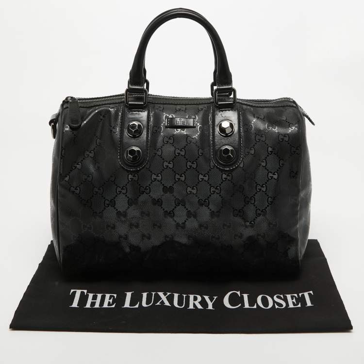Pre Owned Gucci Black GG Imprime Canvas and Leather Medium Joy Boston Bag