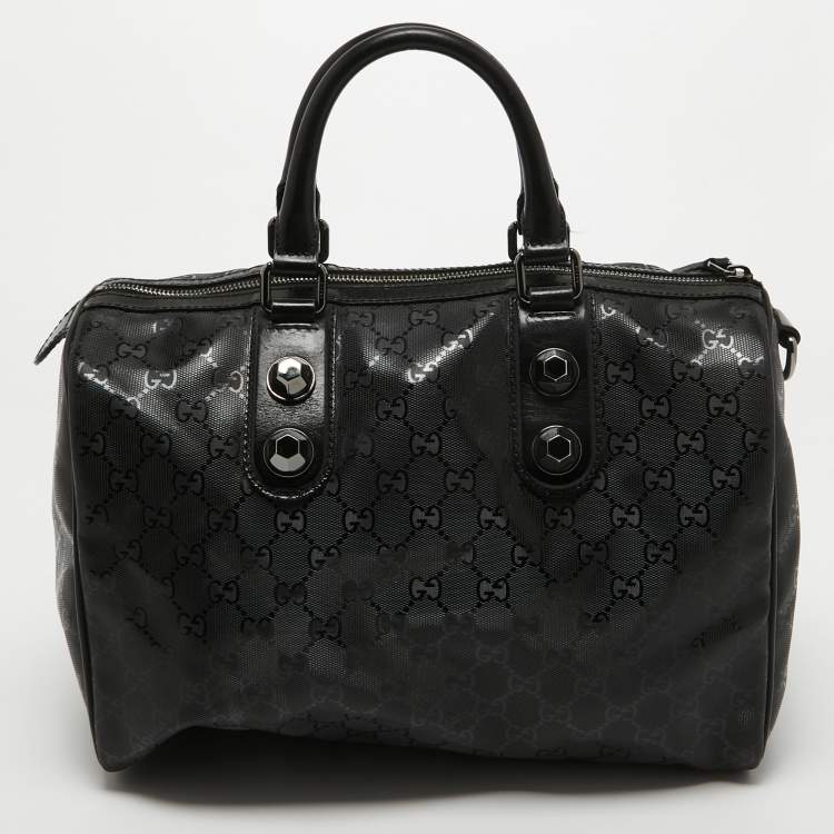 Pre Owned Gucci Black GG Imprime Canvas and Leather Medium Joy Boston Bag