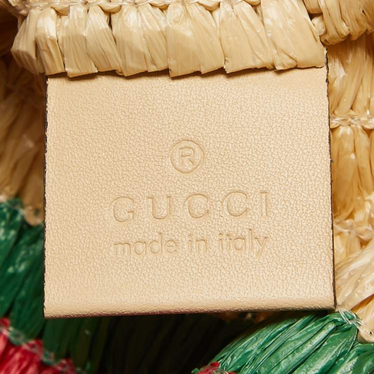 Pre Owned Gucci Natural/Multicolor Woven Straw Cestino Tote