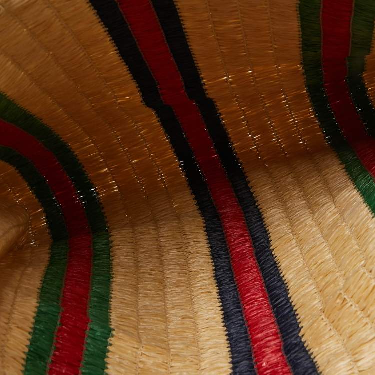 Pre Owned Gucci Natural/Multicolor Woven Straw Cestino Tote