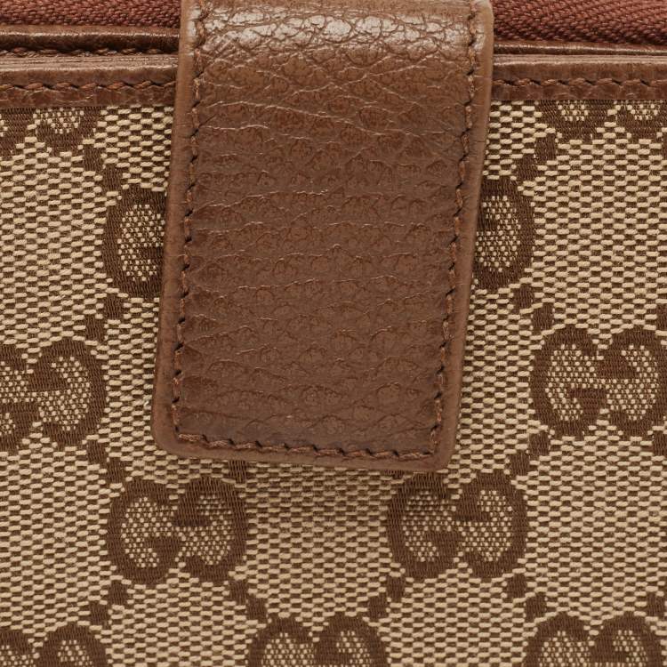مملوكة مسبقًا Gucci Brown/Beige GG Canvas Leather Zip Around Compact Wallet
