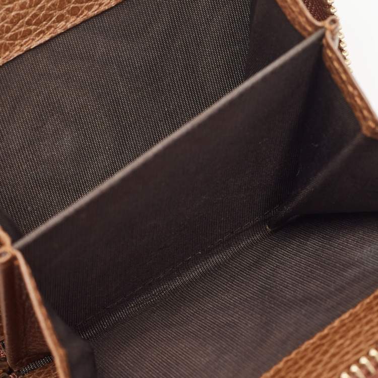 مملوكة مسبقًا Gucci Brown/Beige GG Canvas Leather Zip Around Compact Wallet