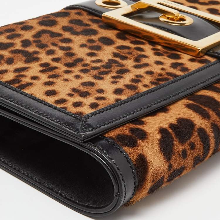 مملوكة مسبقًا Gucci Brown/Black Leopard Print Calfhair and Leather Lady Buckle Clutch