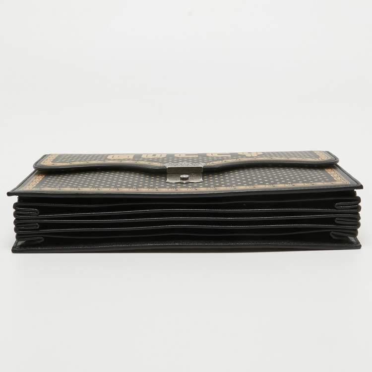 Pre Owned Gucci Black/Gold Leather Printed GUCCY Portfolio Clutch 
