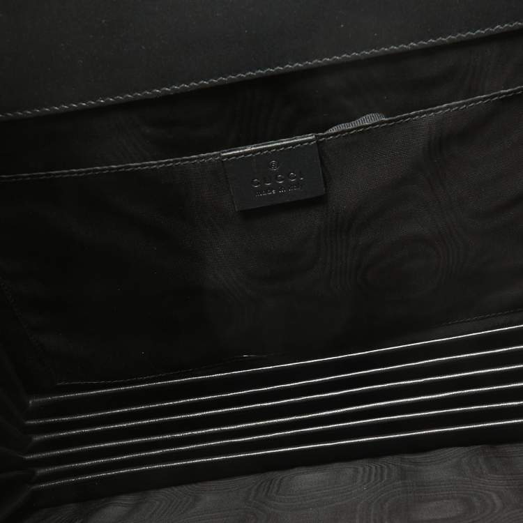 Pre Owned Gucci Black/Gold Leather Printed GUCCY Portfolio Clutch 
