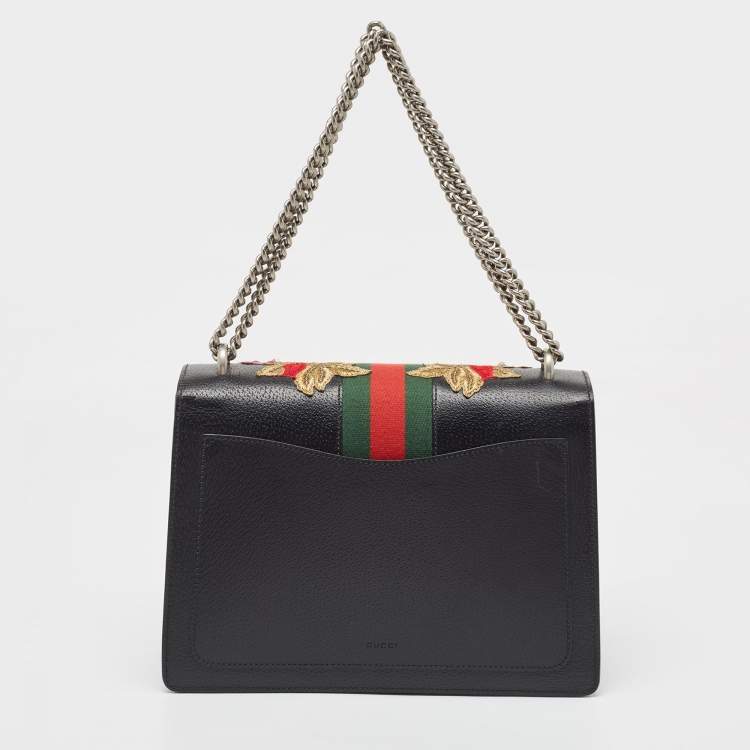 Pre Owned Gucci Black Leather Medium Embroidered Web Dionysus Shoulder Bag