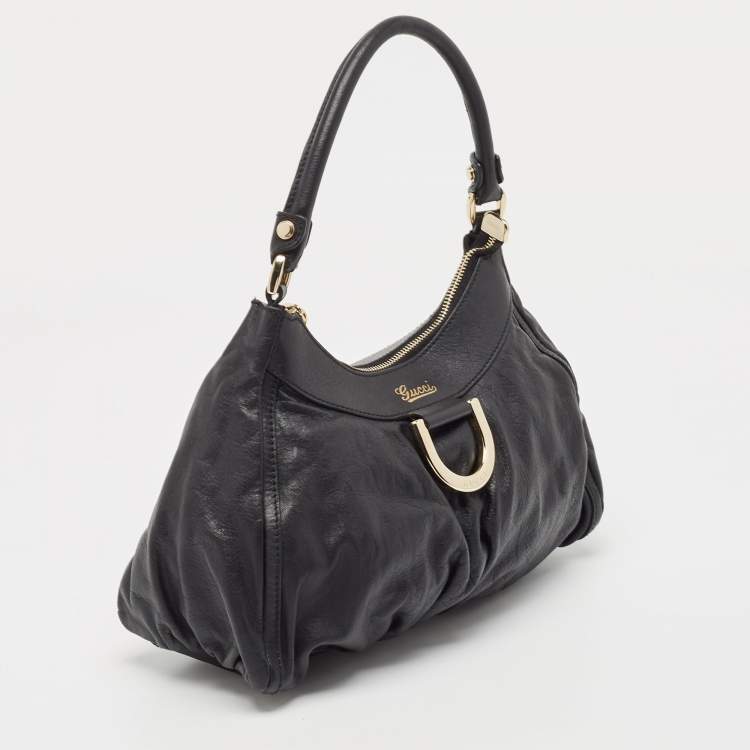 Pre Owned Gucci Black Leather Abbey D-Ring Shoulder Bag