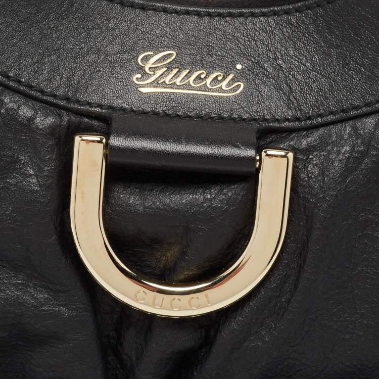 Pre Owned Gucci Black Leather Abbey D-Ring Shoulder Bag
