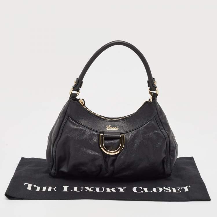 Pre Owned Gucci Black Leather Abbey D-Ring Shoulder Bag