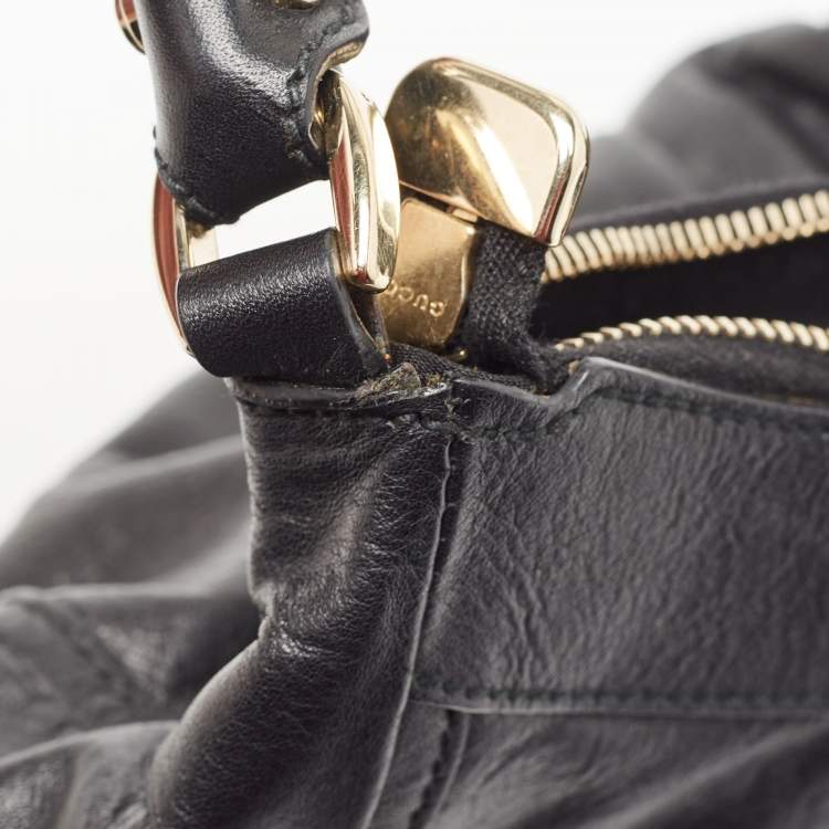 Pre Owned Gucci Black Leather Abbey D-Ring Shoulder Bag