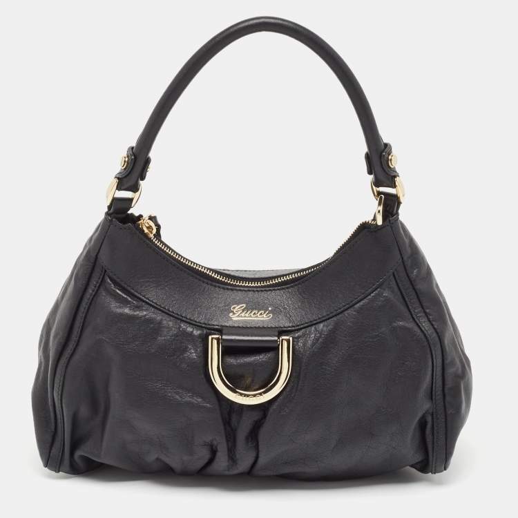 Pre Owned Gucci Black Leather Abbey D-Ring Shoulder Bag