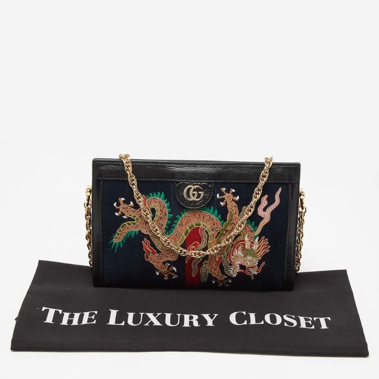 Pre Owned Gucci Blue/Black Suede andLeather Ophidia Chain Bag