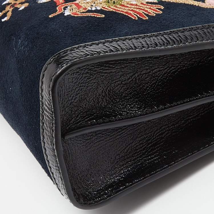 Pre Owned Gucci Blue/Black Suede andLeather Ophidia Chain Bag