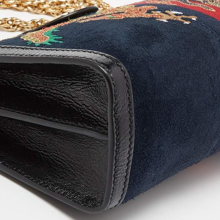 Pre Owned Gucci Blue/Black Suede andLeather Ophidia Chain Bag