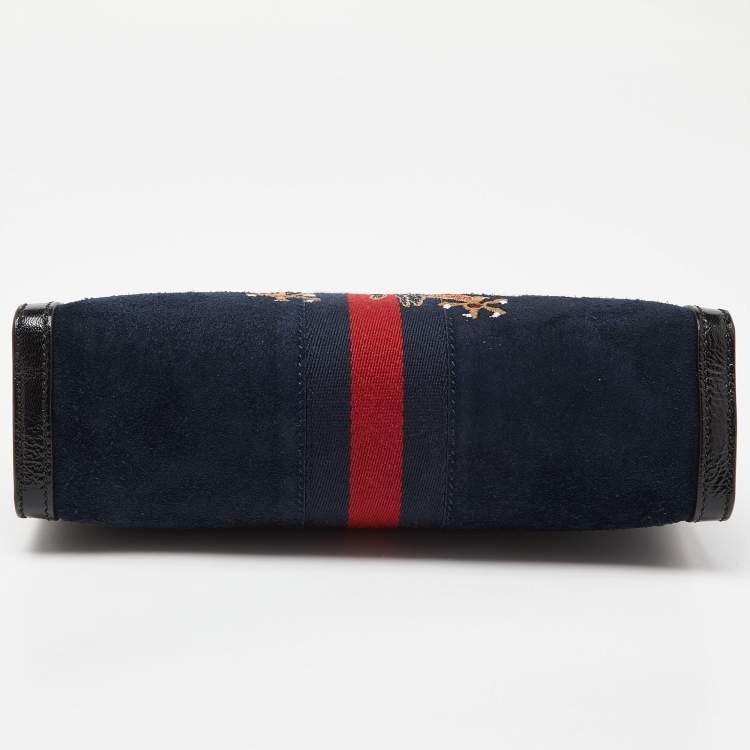 Pre Owned Gucci Blue/Black Suede andLeather Ophidia Chain Bag