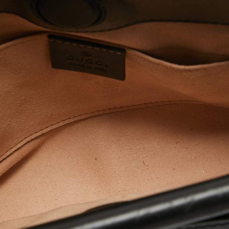 Pre Owned Gucci Black Smooth Leather Mini Nymphaea Bamboo Top Handle Bag