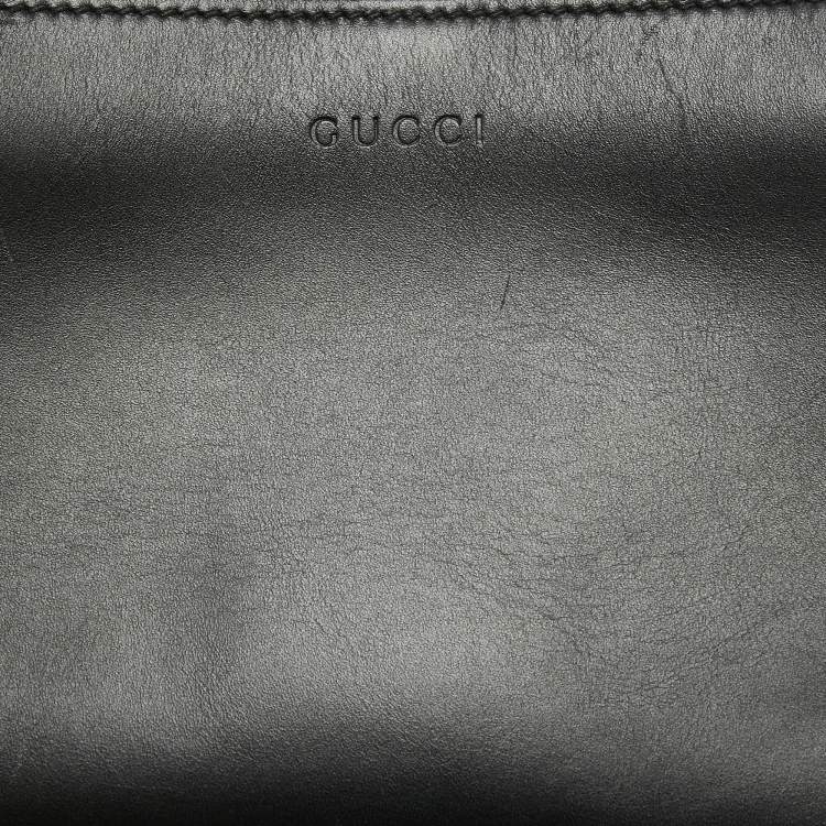Pre Owned Gucci Black Smooth Leather Mini Nymphaea Bamboo Top Handle Bag