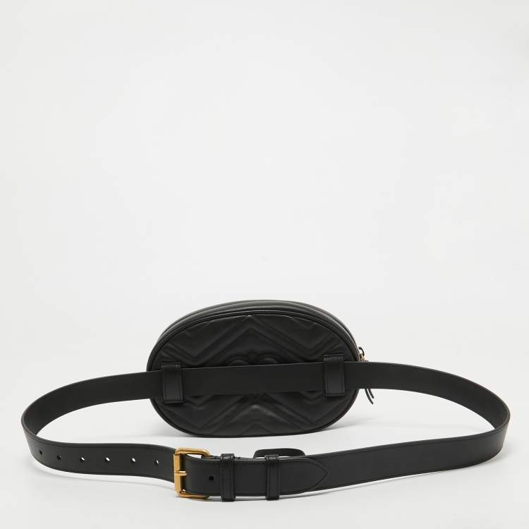 Pre Owned Gucci Black Matelassé Leather GG Marmont Belt Bag