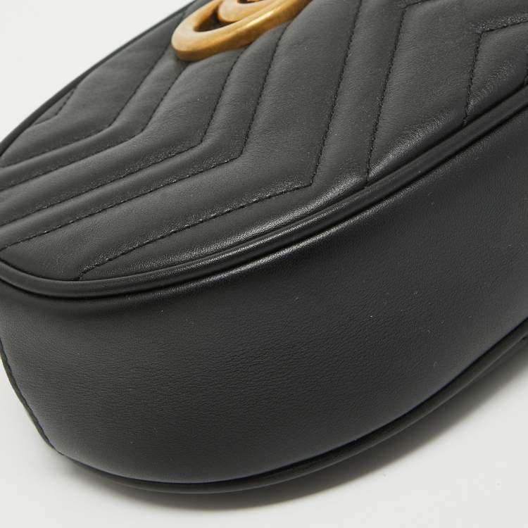 Pre Owned Gucci Black Matelassé Leather GG Marmont Belt Bag