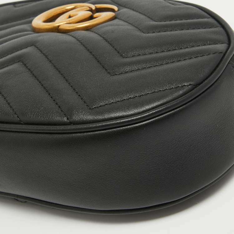 Pre Owned Gucci Black Matelassé Leather GG Marmont Belt Bag