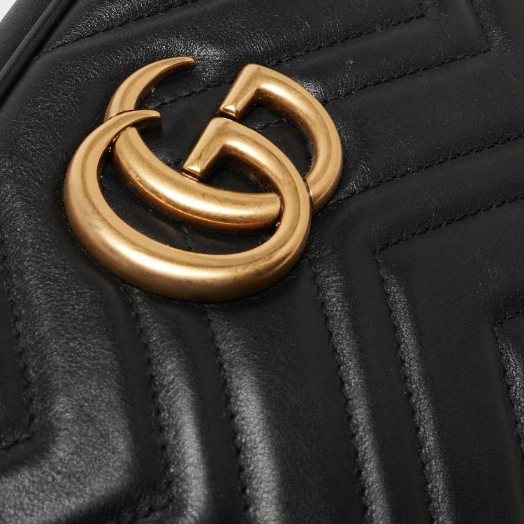 Pre Owned Gucci Black Matelassé Leather Small GG Marmont Shoulder Bag