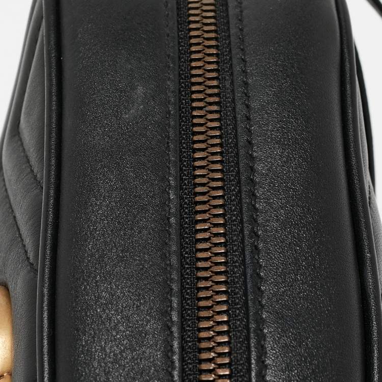 Pre Owned Gucci Black Matelassé Leather Small GG Marmont Shoulder Bag