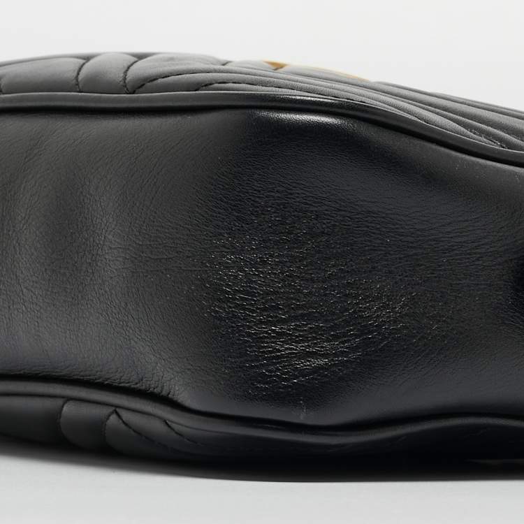 Pre Owned Gucci Black Matelassé Leather Small GG Marmont Shoulder Bag
