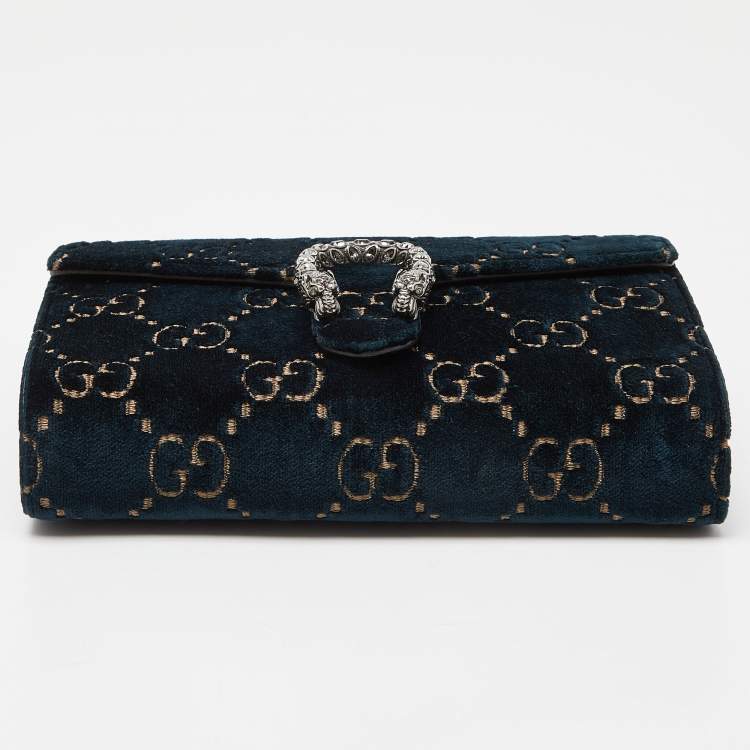 Pre Owned Gucci Teal GG Velvet and Leather Dionysus Wallet On Chain