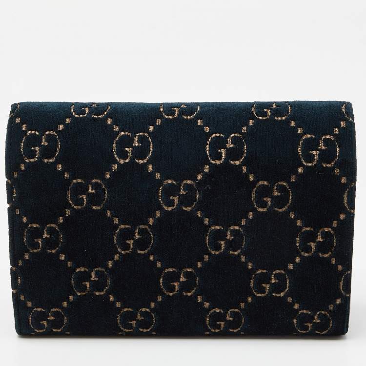 Pre Owned Gucci Teal GG Velvet and Leather Dionysus Wallet On Chain
