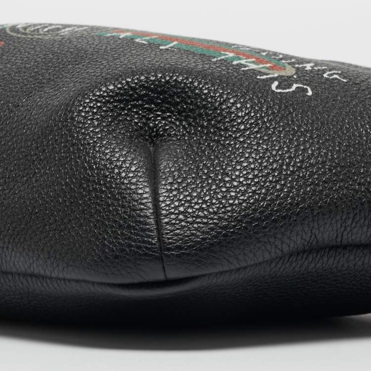 Pre Owned Gucci Black Pebbled Leather Logo Web Belt Bag