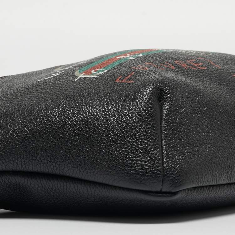 Pre Owned Gucci Black Pebbled Leather Logo Web Belt Bag