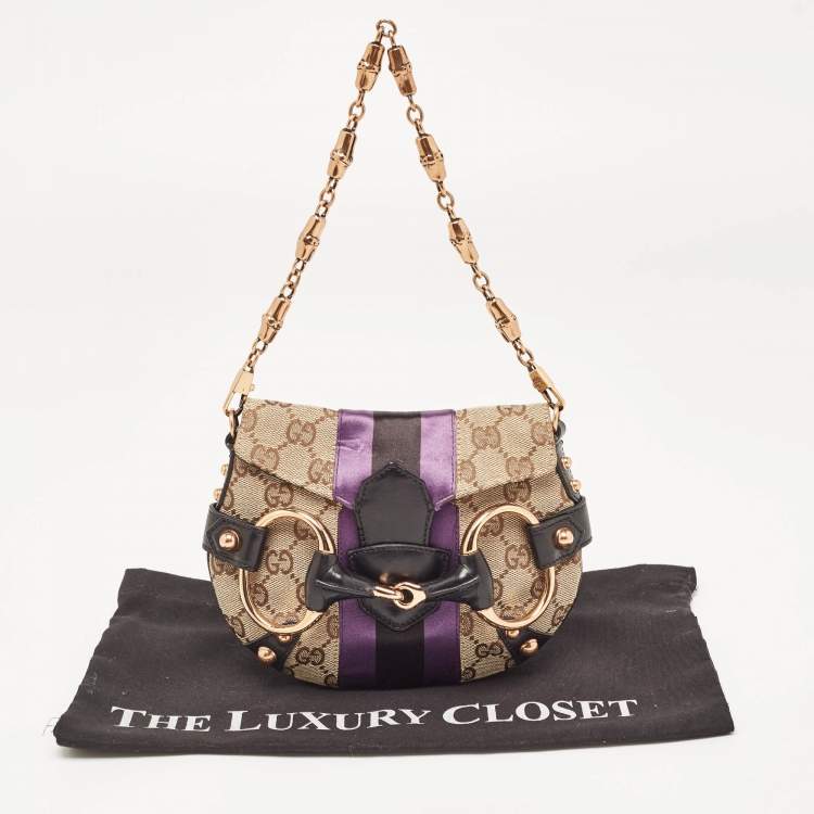 Pre Owned Gucci Tri Color GG Canvas and Leather Horsebit Chain Pochette