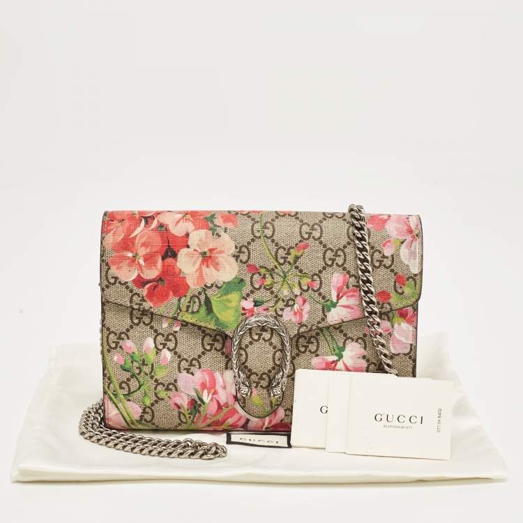 مملوكة مسبقًا Gucci Blue/Beige GG Blooms Supreme Canvas and Leather Dionysus Wallet On Chain