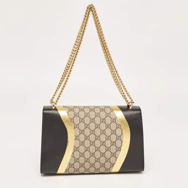 Pre Owned Gucci Tricolor GG Supreme Canvas and Leather Medium Padlock Shoulder Bag