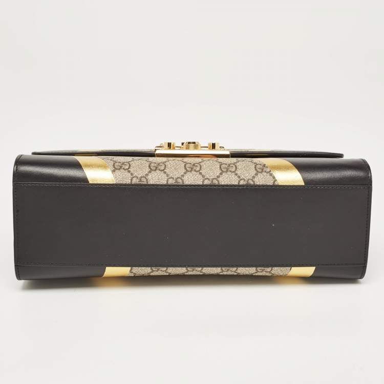 Pre Owned Gucci Tricolor GG Supreme Canvas and Leather Medium Padlock Shoulder Bag